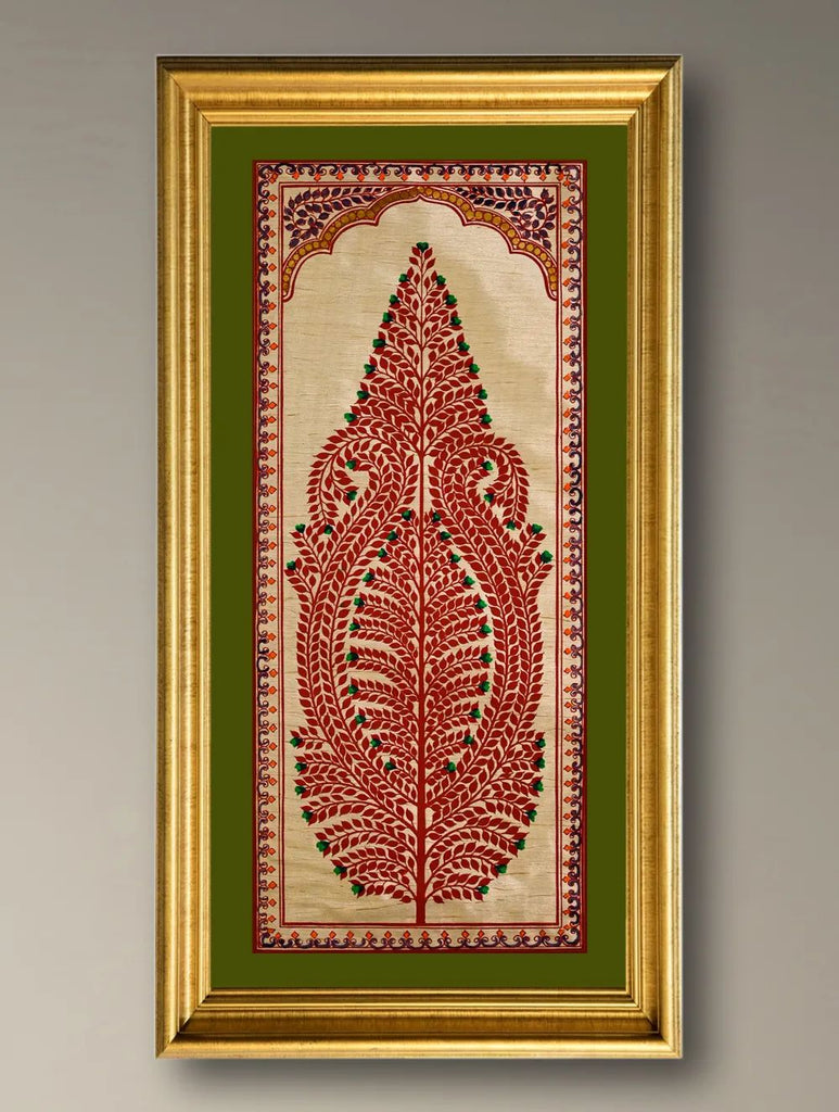 The Kalpavriksha Collection : Exclusive Pattachitra Art Silk Painting - Aruna Vriksha (Unframed with mount Height-20" ; Width-10")