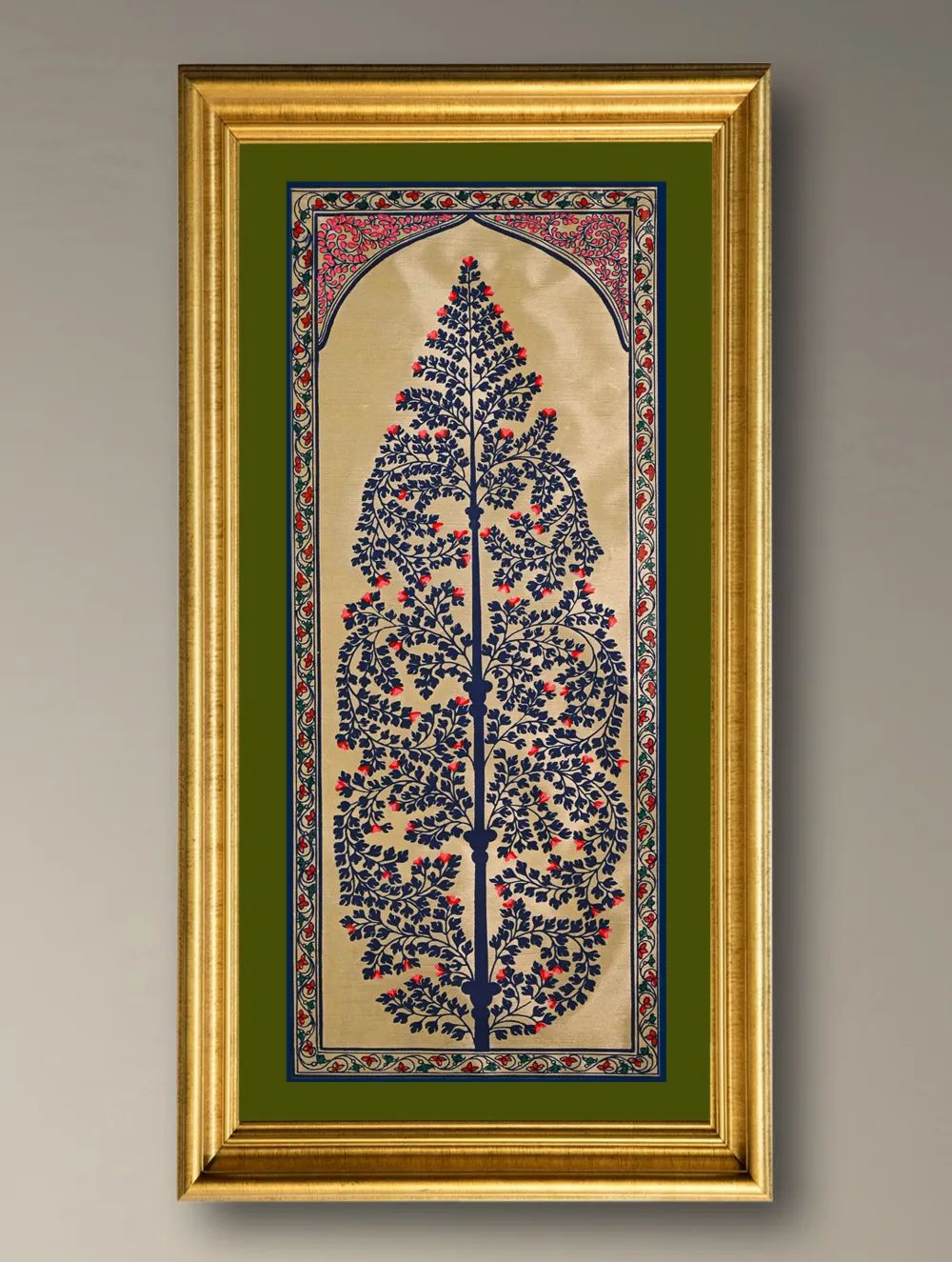 Load image into Gallery viewer, The Kalpavriksha Collection : Exclusive Pattachitra Art Silk Painting -  Neel Vriksha (Unframed with mount Height-20" ; Width-10")