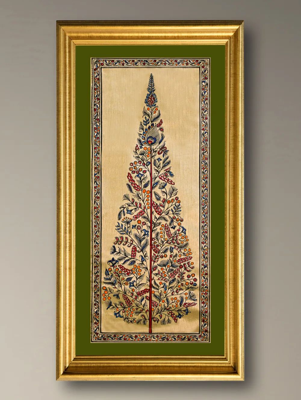 Load image into Gallery viewer, The Kalpavriksha Collection : Exclusive Pattachitra Art Silk Painting - Mayura Valli (Unframed with mount Height-20" ; Width-10")