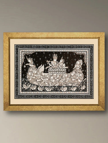 The Kalpavriksha Collection : Exclusive Pattachitra Art Silk Painting - Shyam Aranya (Unframed with mount Height-20