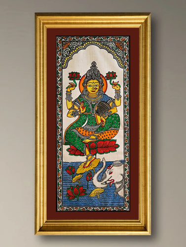 Handpainted Pattachitra Silk Painting - Padma Lakshmi (Unframed with mount 20.5