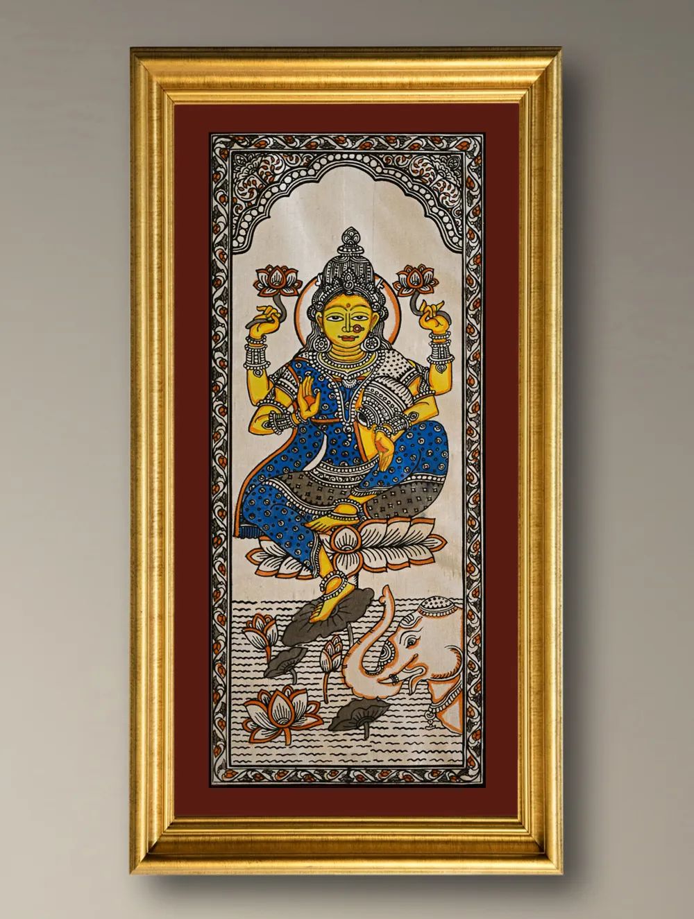 Load image into Gallery viewer, Handpainted Pattachitra Silk Painting - Neelambari (Unframed with mount 20.5" X 9")