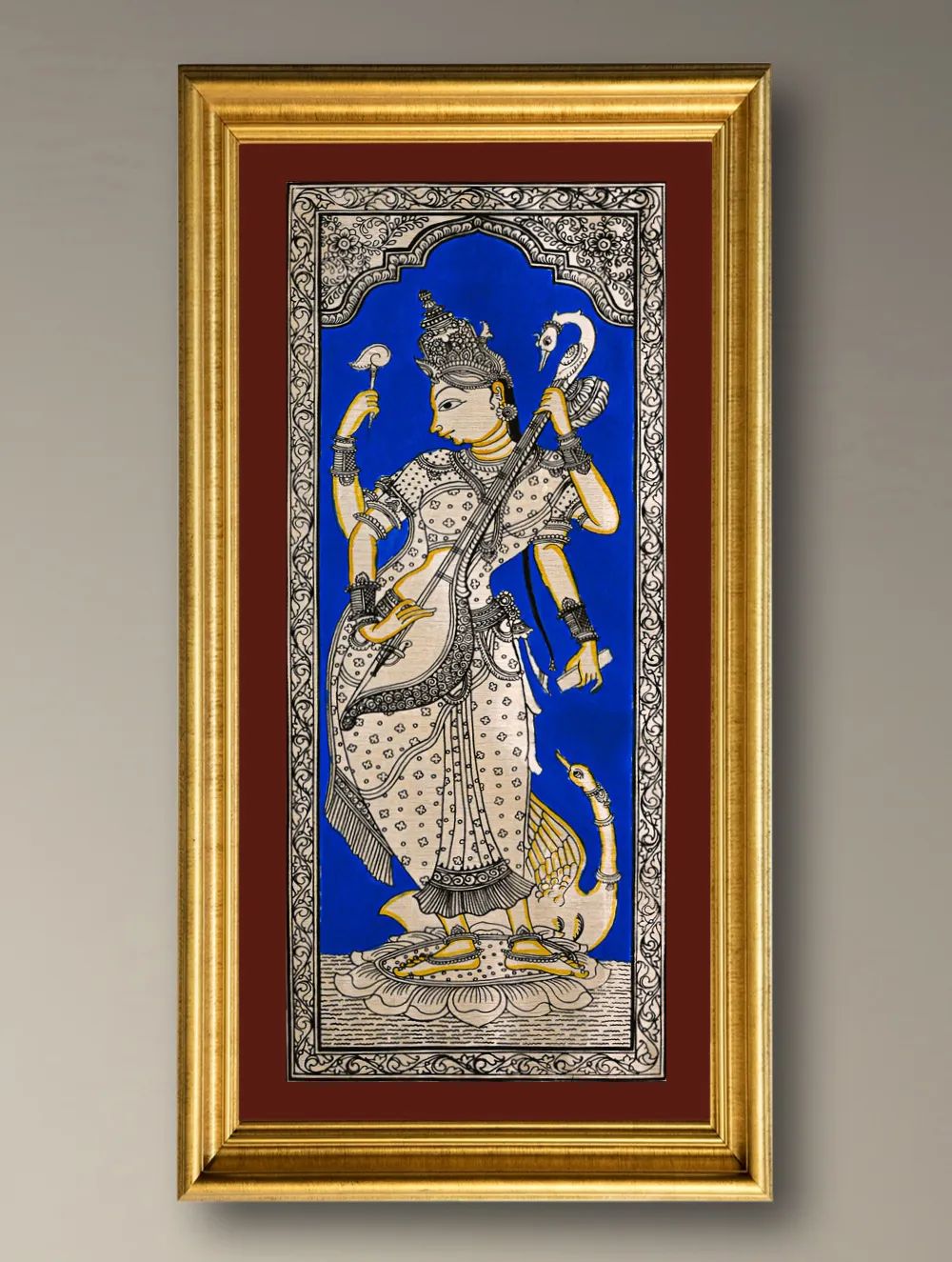 Load image into Gallery viewer, Handpainted Pattachitra Silk Painting - Shvetambari (Unframed with mount 20" X 10")