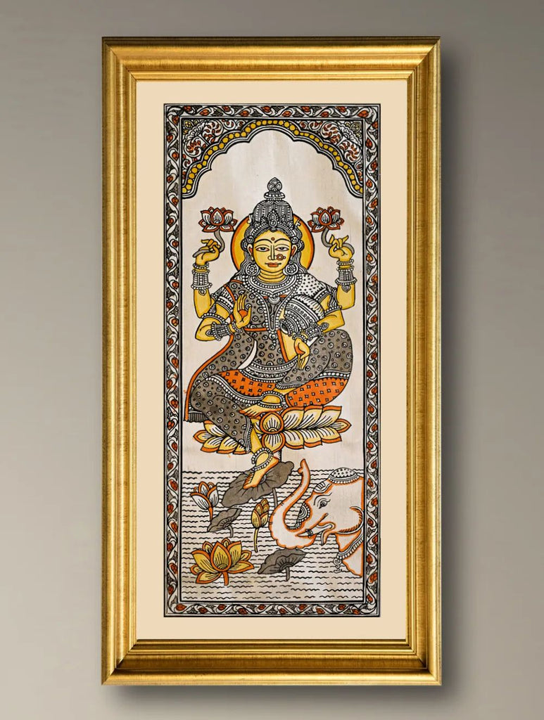Handpainted Pattachitra Silk Painting - Padma Shree (Unframed with mount 20.5" X 9.5")
