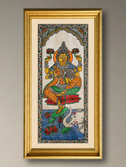 Handpainted Pattachitra Silk Painting - Kamala (Unframed with mount 20.5" X 9.5")