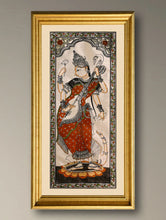 Load image into Gallery viewer, Handpainted Pattachitra Silk Painting - Veena Vilasini (Unframed with mount 20" X 10")