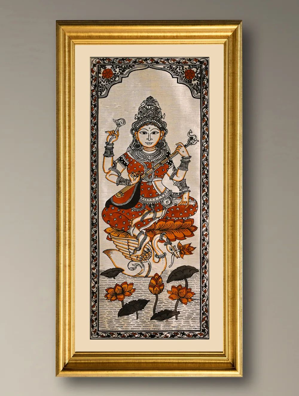 Load image into Gallery viewer, Handpainted Pattachitra Silk Painting - Hansini (Unframed with mount 20" X 10")