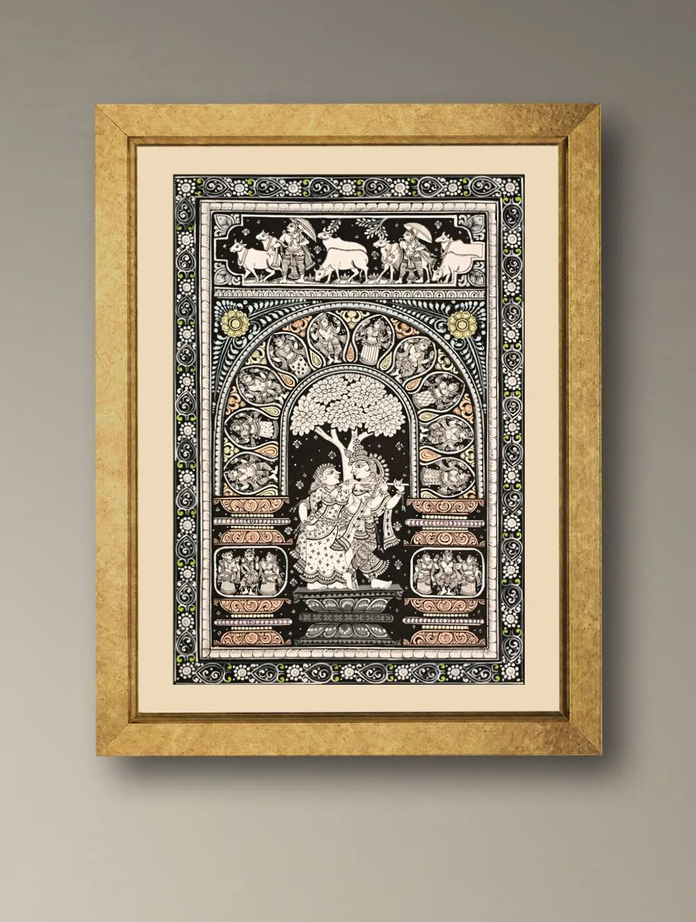 Load image into Gallery viewer, Handpainted Pattachitra Canvas Painting - Madhava Mandpa (Unframed Height-19" ; Width-13")
