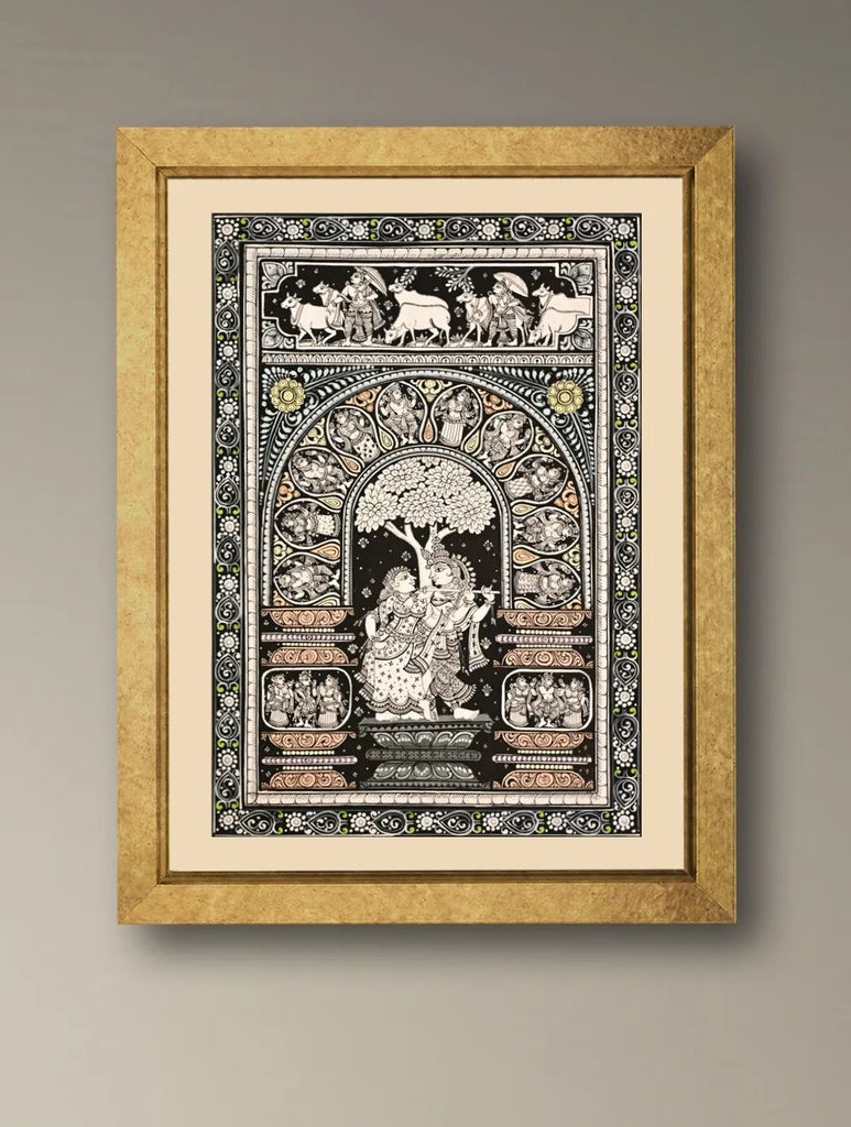 Handpainted Pattachitra Canvas Painting - Madhava Mandpa (Unframed Height-19" ; Width-13")