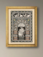Handpainted Pattachitra Canvas Painting - Madhava Mandpa (Unframed Height-19" ; Width-13")