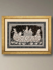 Handpainted Pattachitra Canvas Painting - Naukha Vihar (Unframed Height-19" ; Width-13")