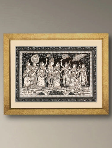Handpainted Pattachitra Canvas Painting - Venu Gaan (Unframed Height-19