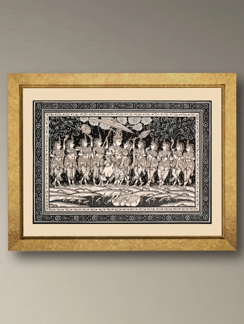 Load image into Gallery viewer, Handpainted Pattachitra Canvas Painting - Krishna Yatra (Unframed Height-19" ; Width-13")