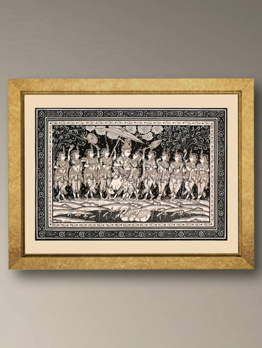 Handpainted Pattachitra Canvas Painting - Krishna Yatra (Unframed Height-19