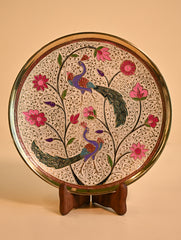 Brass Engraved Plate Curio - Peacock Garden