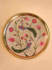 Brass Engraved Plate Curio - Peacock Garden