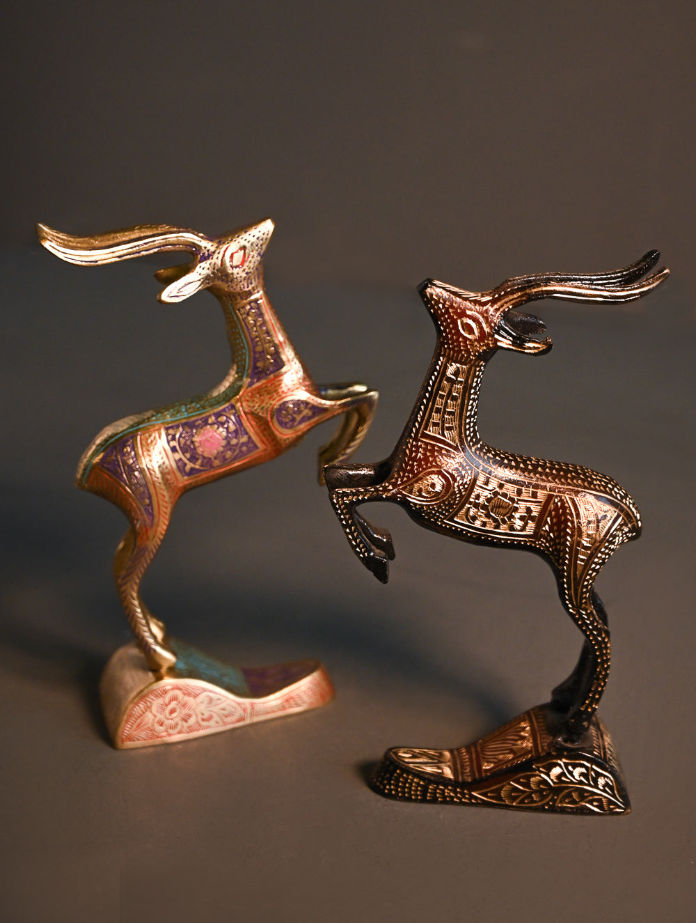 Brass Engraved Curios - The Twin Stags (Set of 2)