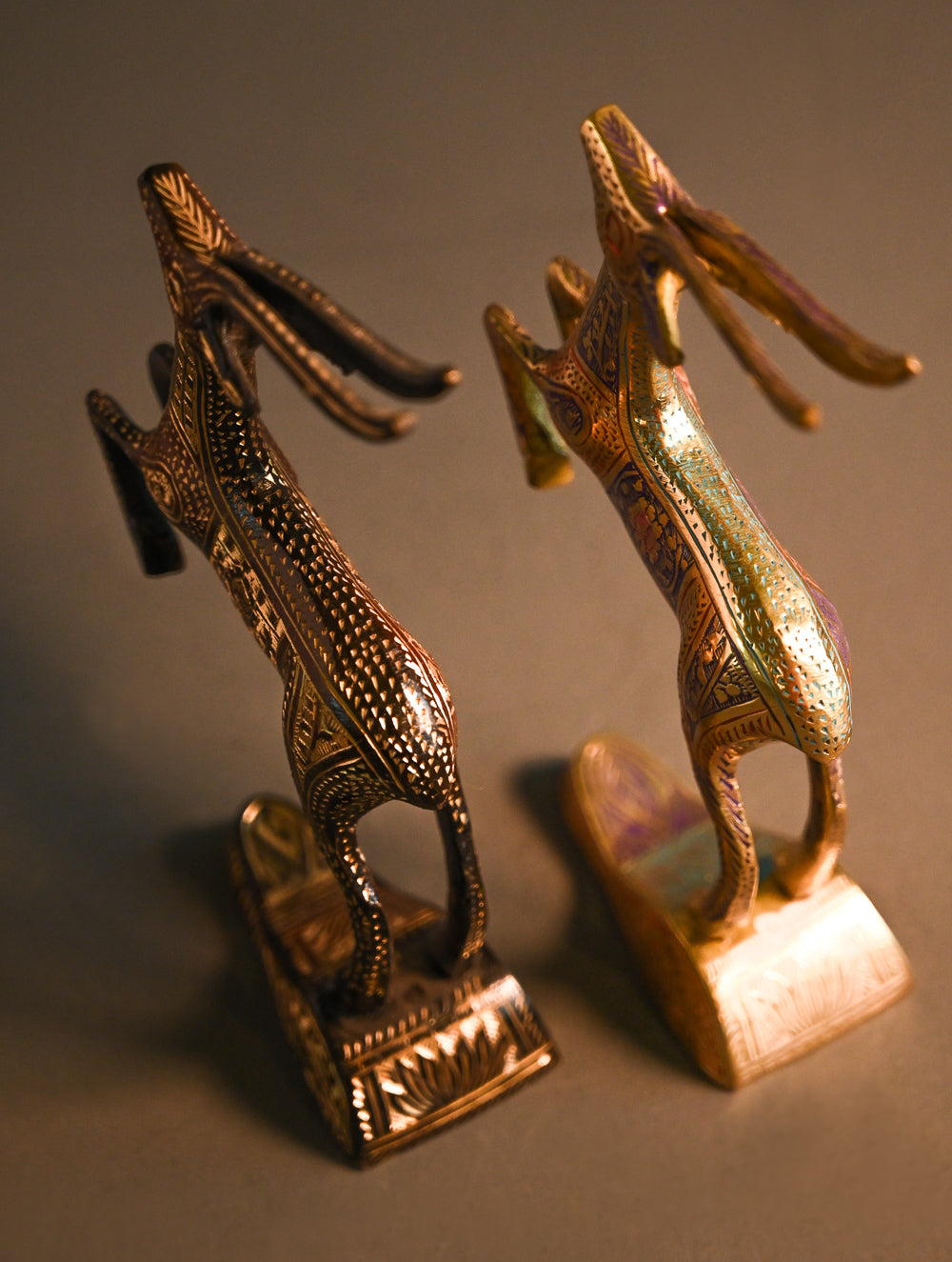 Brass Engraved Curios - The Twin Stags (Set of 2)
