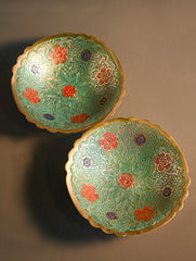 Brass Engraved Bowls - A Turquoise Garden (Set of 2)