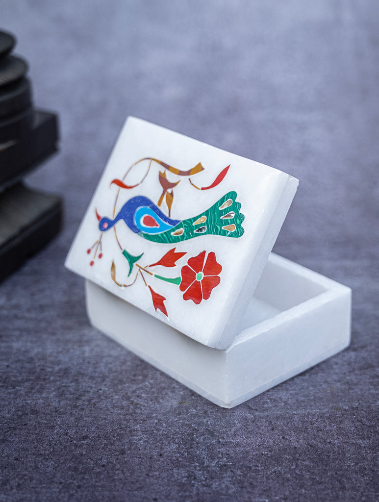 Peacock Tapestry Marble Inlay Box