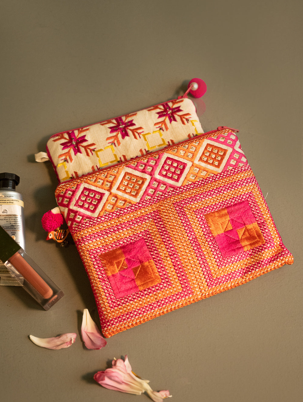 Load image into Gallery viewer, Phulkari Coin Pouch and Wallet - Amber Threads (Set of 2) 