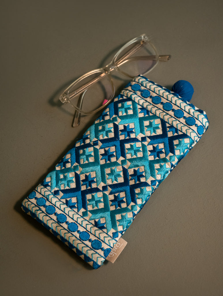 Phulkari Spectacle Case - Sapphire Blooms