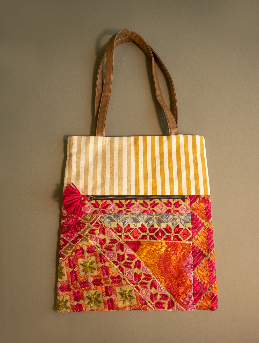 Load image into Gallery viewer, Phulkari Tote Bag - Sunset Medley 