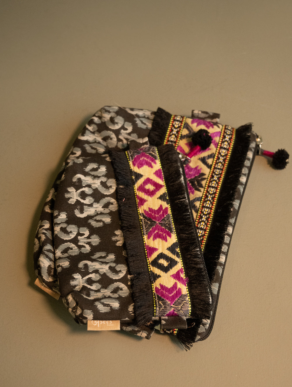 Load image into Gallery viewer, Phulkari Utility Pouches - Raven &amp; Rosé (Set of Two)