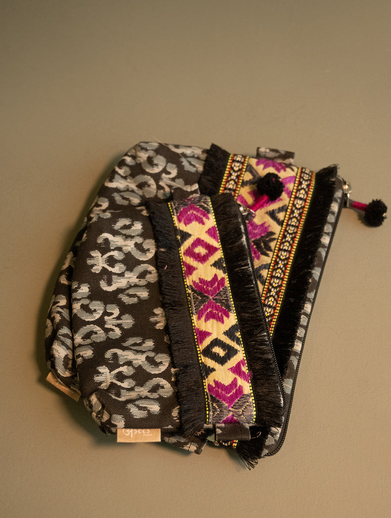 Phulkari Utility Pouches - Raven & Rosé (Set of Two)
