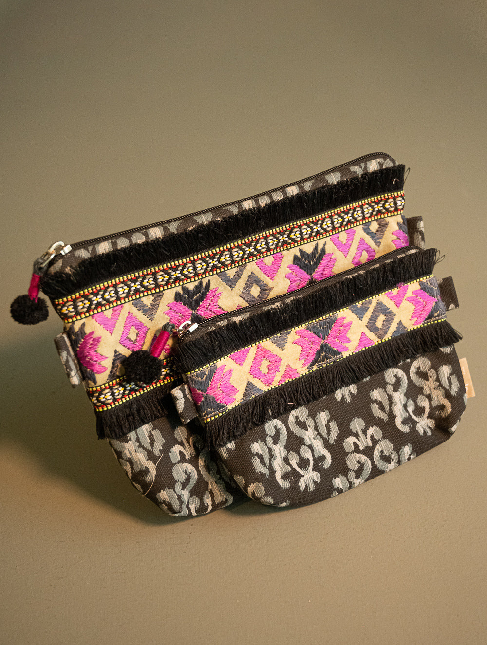 Load image into Gallery viewer, Phulkari Utility Pouches - Raven &amp; Rosé (Set of Two)