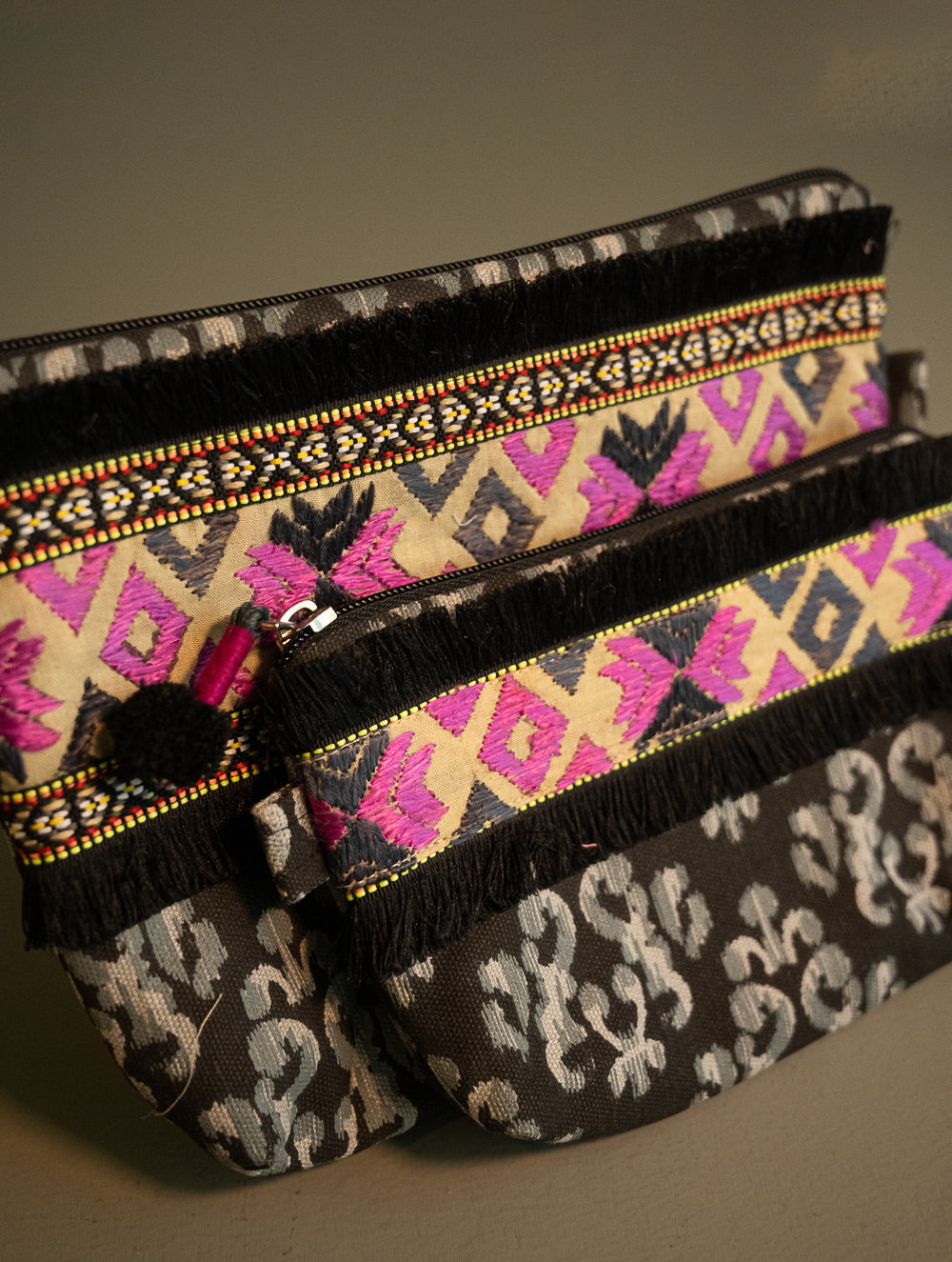 Load image into Gallery viewer, Phulkari Utility Pouches - Raven &amp; Rosé (Set of Two)