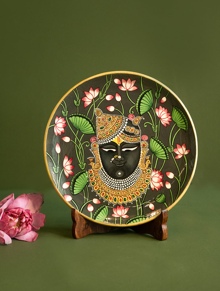 Pichwai Art Wooden Wall Plate / Table Curio - Shrinathji