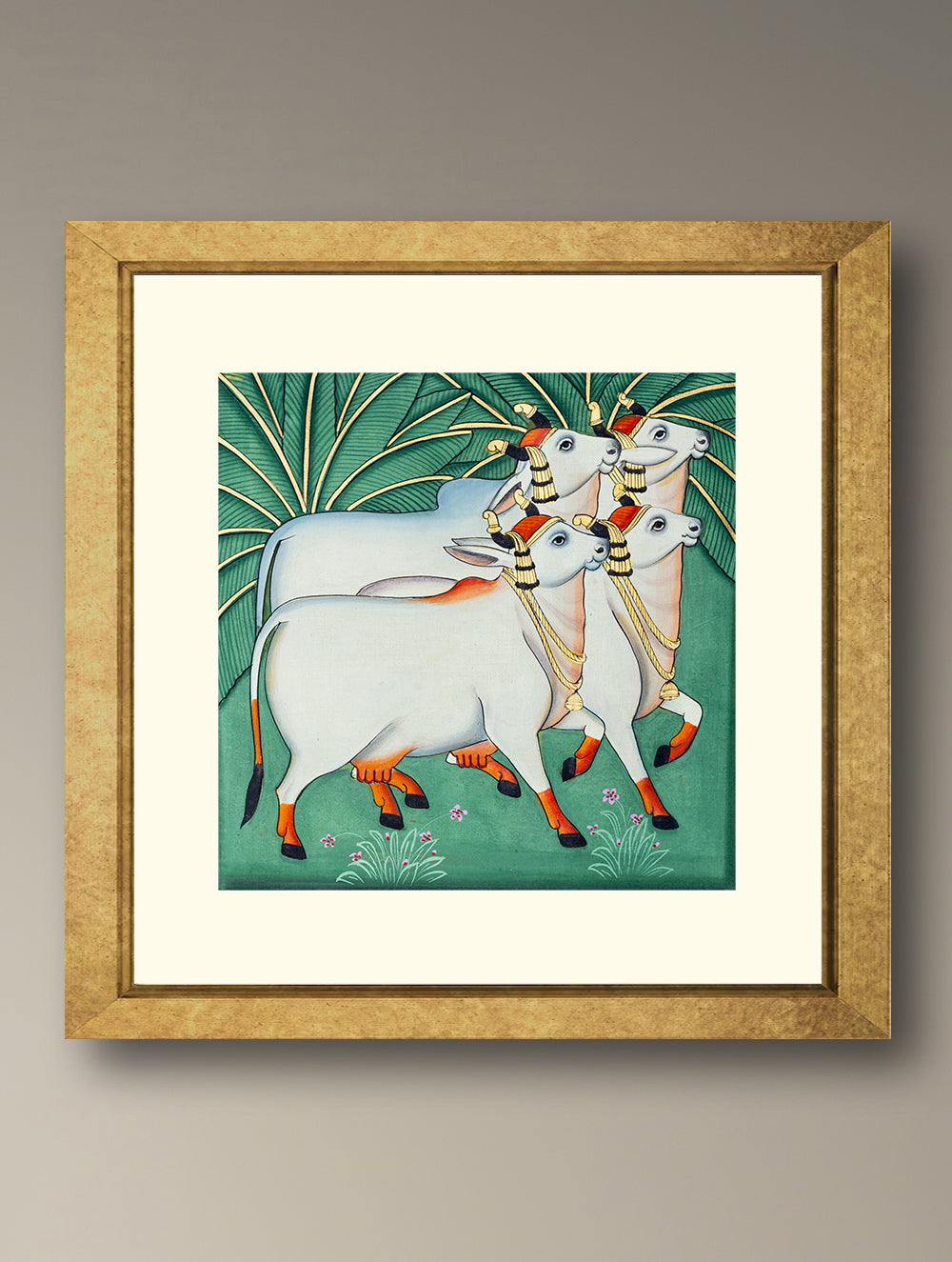 Pichwai Painting - Cows & The Forest (Unframed 8" x 8'')