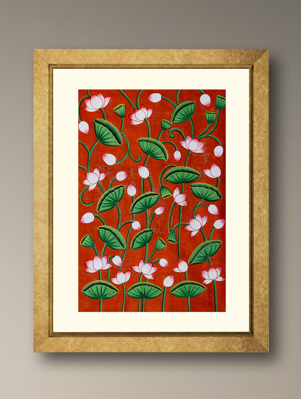 Load image into Gallery viewer, Pichwai Painting - Kamal Talai Vermilion (Unframed 24" x 18'')