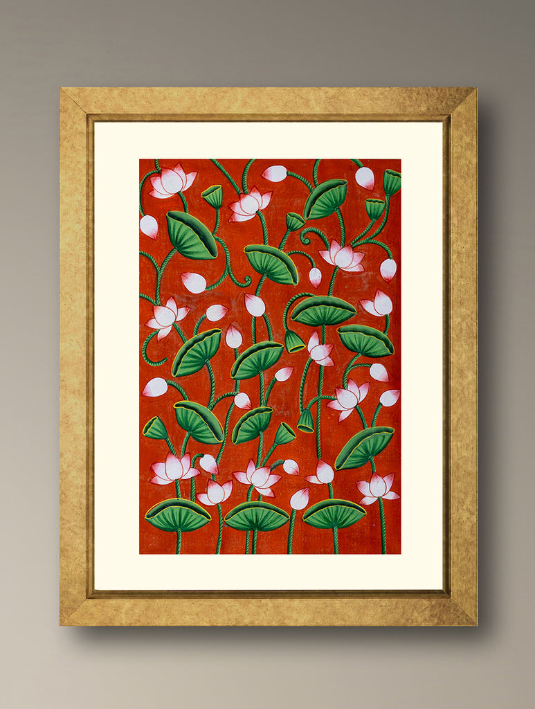 Pichwai Painting - Kamal Talai Vermilion (Unframed 24" x 18'')