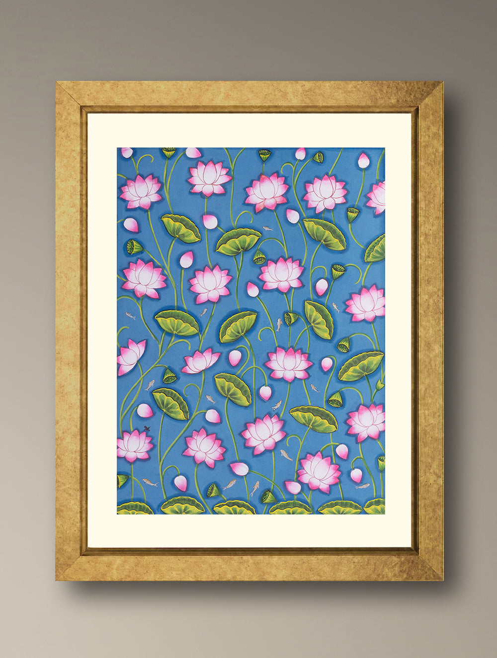 Load image into Gallery viewer, Pichwai Painting - Lotus Hymns - Cerulean Mist (Unframed 24" x 18'')