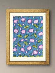 Pichwai Painting - Lotus Hymns - Cerulean Mist (Unframed 24" x 18'')
