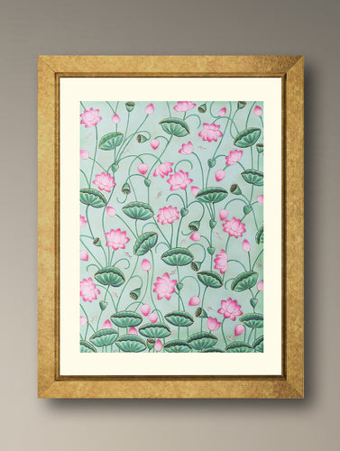Pichwai Painting - Lotus Hymns - Sage Mist (Unframed 24