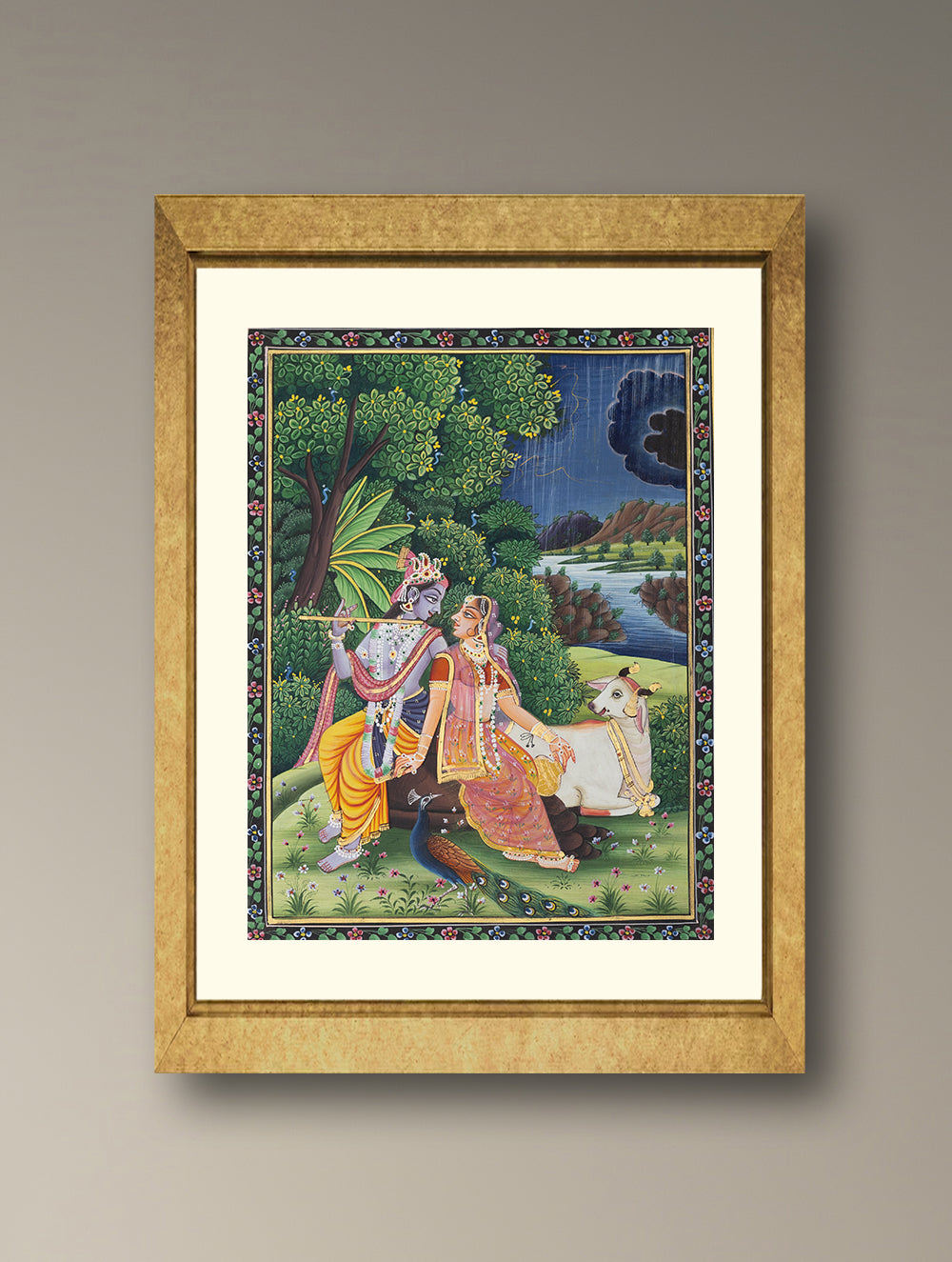 Load image into Gallery viewer, Pichwai Painting - Radha Krishna Flute Sojourn (Unframed 12" x 9")