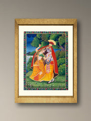 Pichwai Painting - Radha Krishna Van Vihar (Unframed 12" x 9")