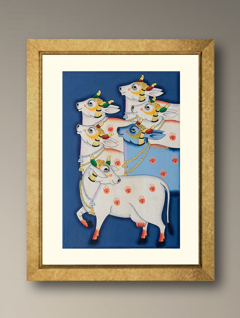 Pichwai Painting - Shrinathji & Cows (Unframed 15" x 8'')