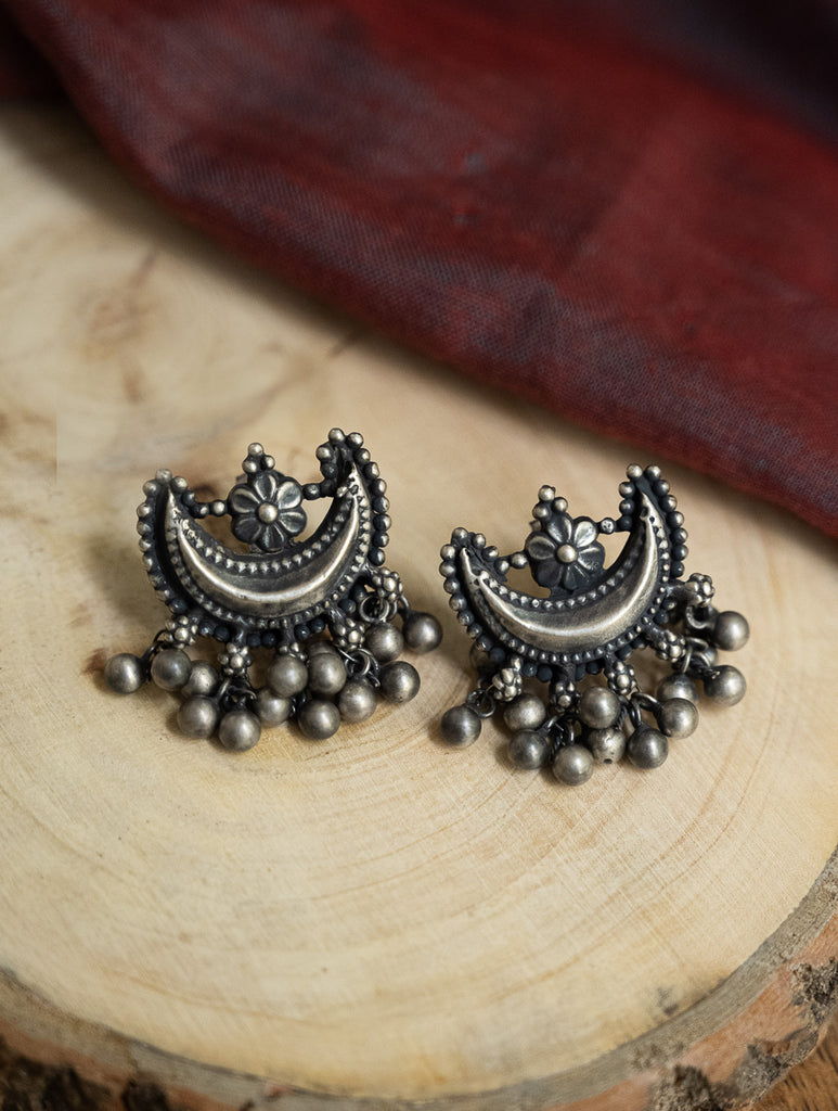 Pure Silver Traditional Maharashtrian Earrings - Ardhachandra