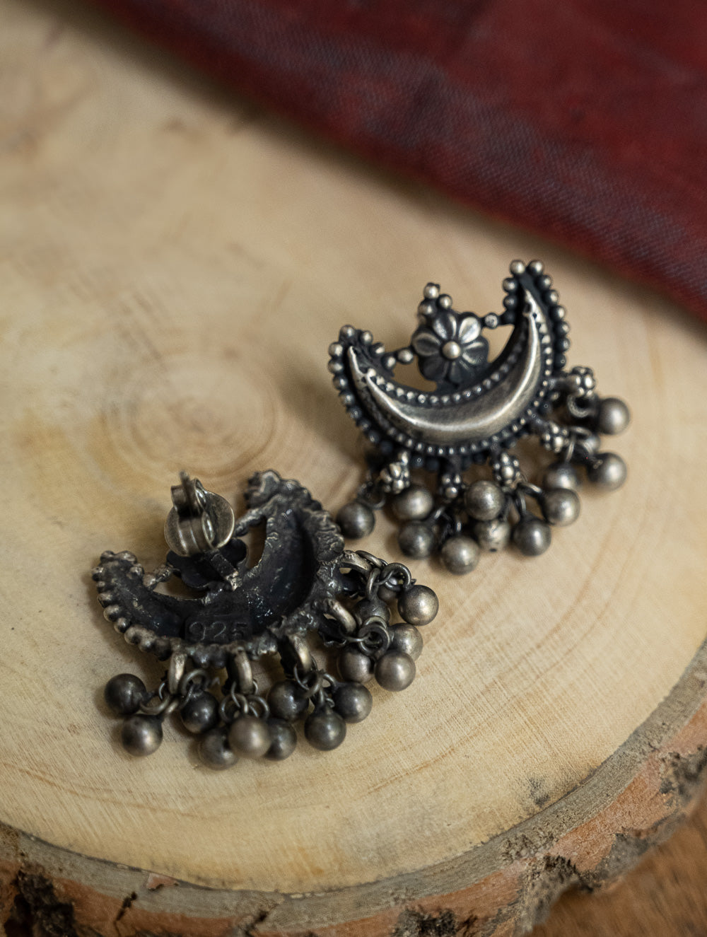 Load image into Gallery viewer, Pure Silver Traditional Maharashtrian Earrings - Ardhachandra