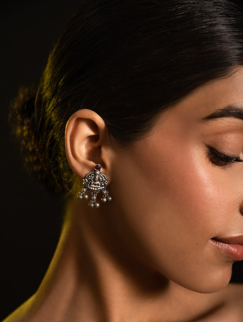 Pure Silver Traditional Maharashtrian Earrings - Kamalasini Studs