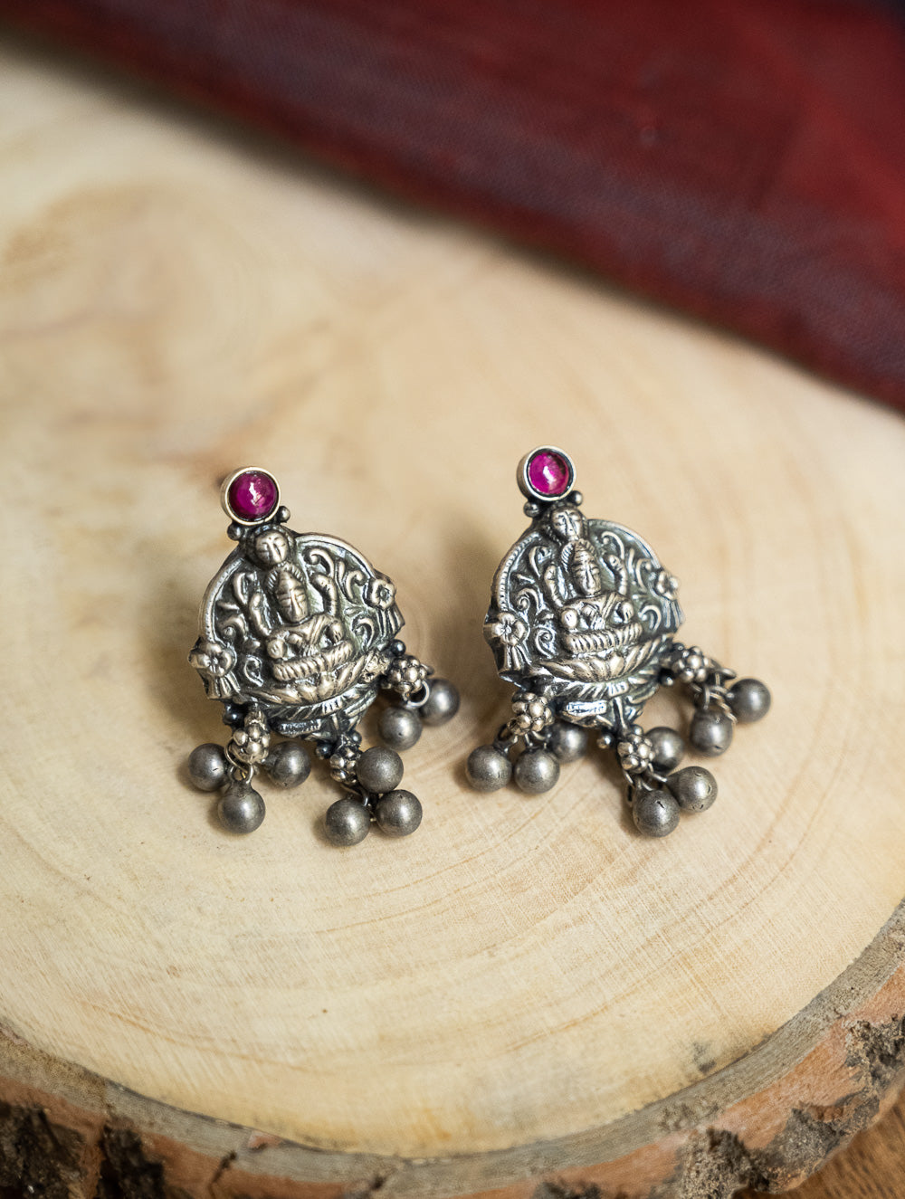 Load image into Gallery viewer, Pure Silver Traditional Maharashtrian Earrings - Kamalasini Studs