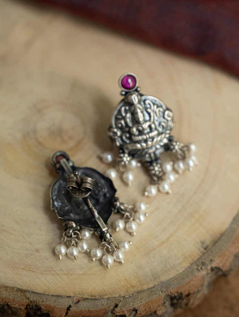 Pure Silver Traditional Maharashtrian Earrings - Kamalini Studs