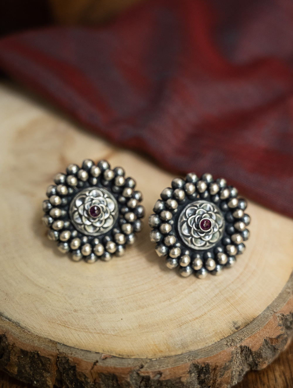 Load image into Gallery viewer, Pure Silver Traditional Maharashtrian Earrings - Kusum Mandala