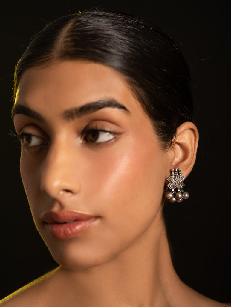 Pure Silver Traditional Maharashtrian Earrings - Leher Studs
