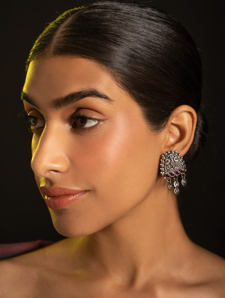 Pure Silver Traditional Maharashtrian Earrings - Mayuri