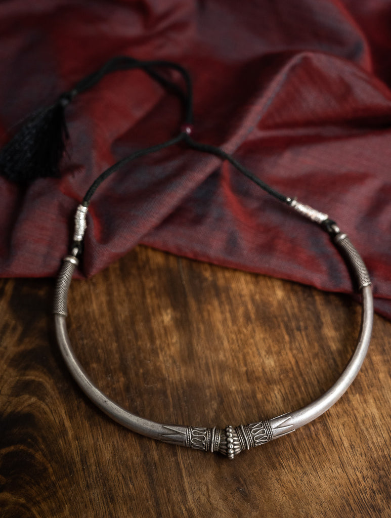 Pure Silver Traditional Maharashtrian Neckpiece - Classic Hasli 